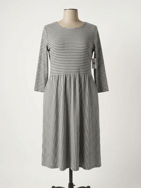 Boden Gray and Black Striped Midi Dress